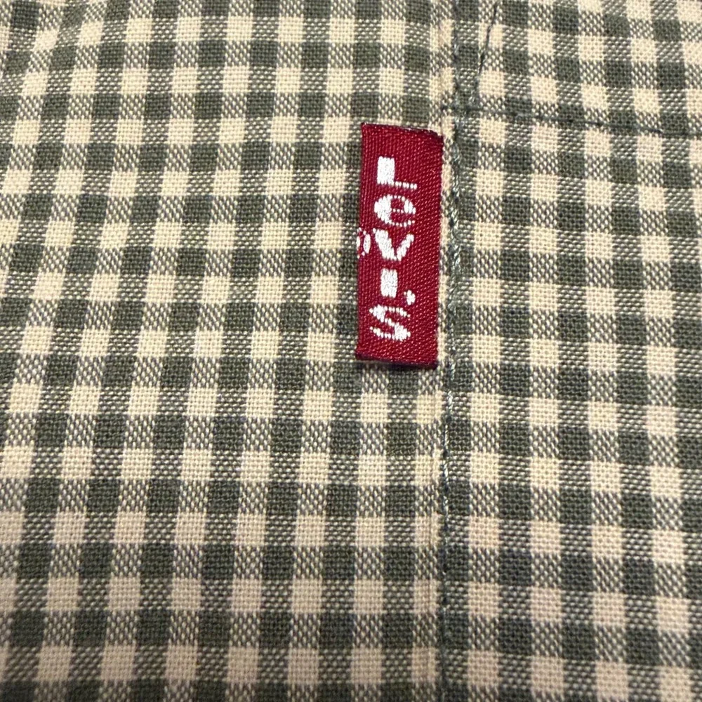 Vintage Levis Red Tab Gingham Check Button Down‎ Shirt Green Tan XL 49101-1833